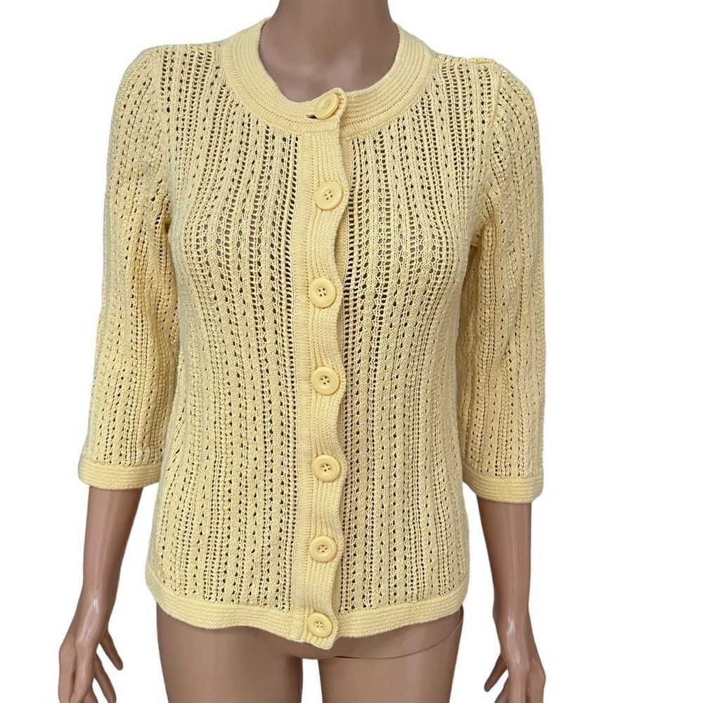Christopher & Banks vintage yellow knit button down cardigan ramie/cotton size S